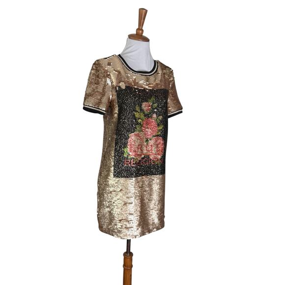 NWOT True Religion rOSE gOLD fLOWER Sequin Shift Dress XS - Picture 6 of 9